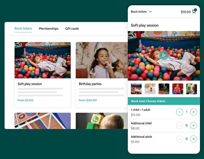 Online view of the Indoor Playground ticketing software